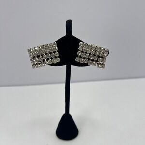 Musi Silver Rhinestone Shoe Clips Vintage Rectangular Art Deco Glam Midcentury